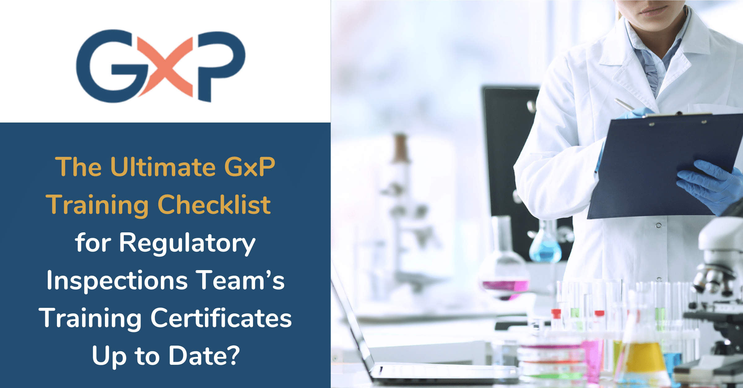 GxP training checklist on clipboard with team reviewing compliance documents for an inspection