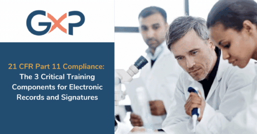 People in a compliance training session reviewing 21 CFR Part 11 electronic record requirements.