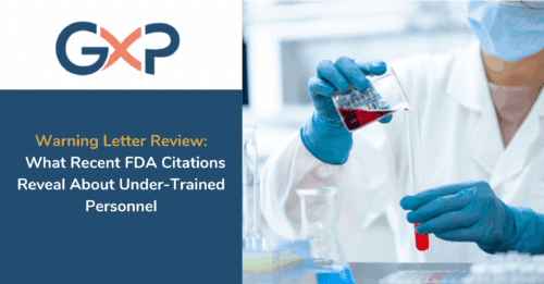 A quality assurance team in a lab environment reviewing an FDA warning letter related to under-trained personnel.