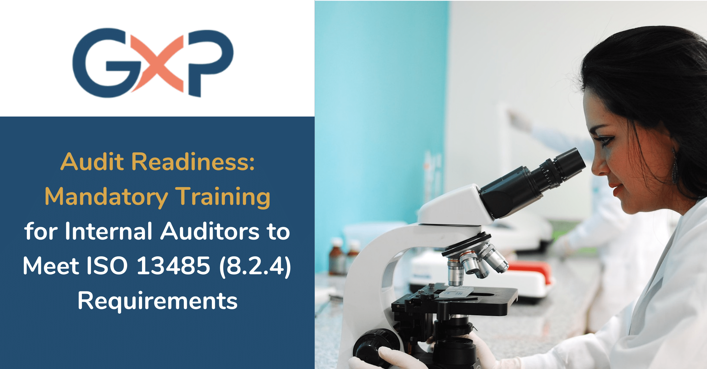 A group of professionals in a lab setting receiving mandatory training to become ISO 13485 internal auditors.