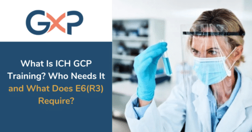 A clinical research team in a huddle discussing participant safety and data governance requirements for ich gcp e6 r3 training.